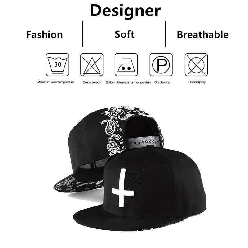 Unisex Flat Cross Embroidery Hip-hop Hats Spring Autumn Outdoor Adjustable Casual Baseball Caps Sunscreen Hat - Firu Total Sales