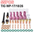 55pcs TIG Welding Torch Nozzle Ring Cover Gas Lens Glass Cup Kit TIG WP-17/18/26 High Temperature Durable Practical Accessories