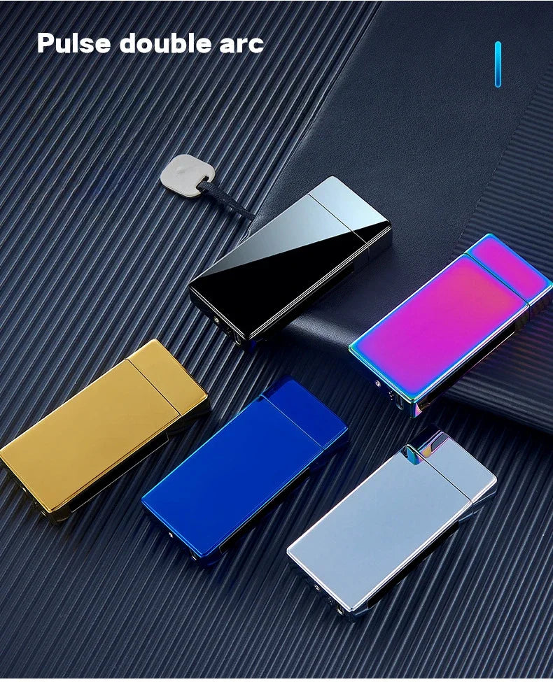 Windproof Electric Arc Metal Smoking Lighter Plasma Flameless Rechargeable USB Cigarette Lighter LED Digital Touch Lighters Gift
