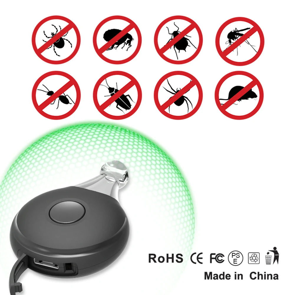 White Black Ultrasonic Pest Reject Anti Bug Insect Chargeable Pest Flea Tick Repeller with Hanging Hook 3.3x1.4x4.6cm