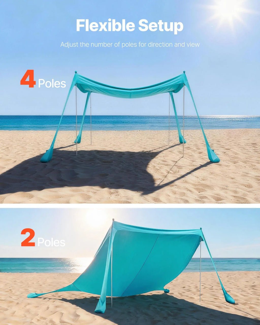 Beach Tent Sun Shelter, UPF50+ Sun Protection, 6.6 ft Tall, 10 x 10 ft, Easy Pop Up Beach Canopy with Sandbags, Stability Poles
