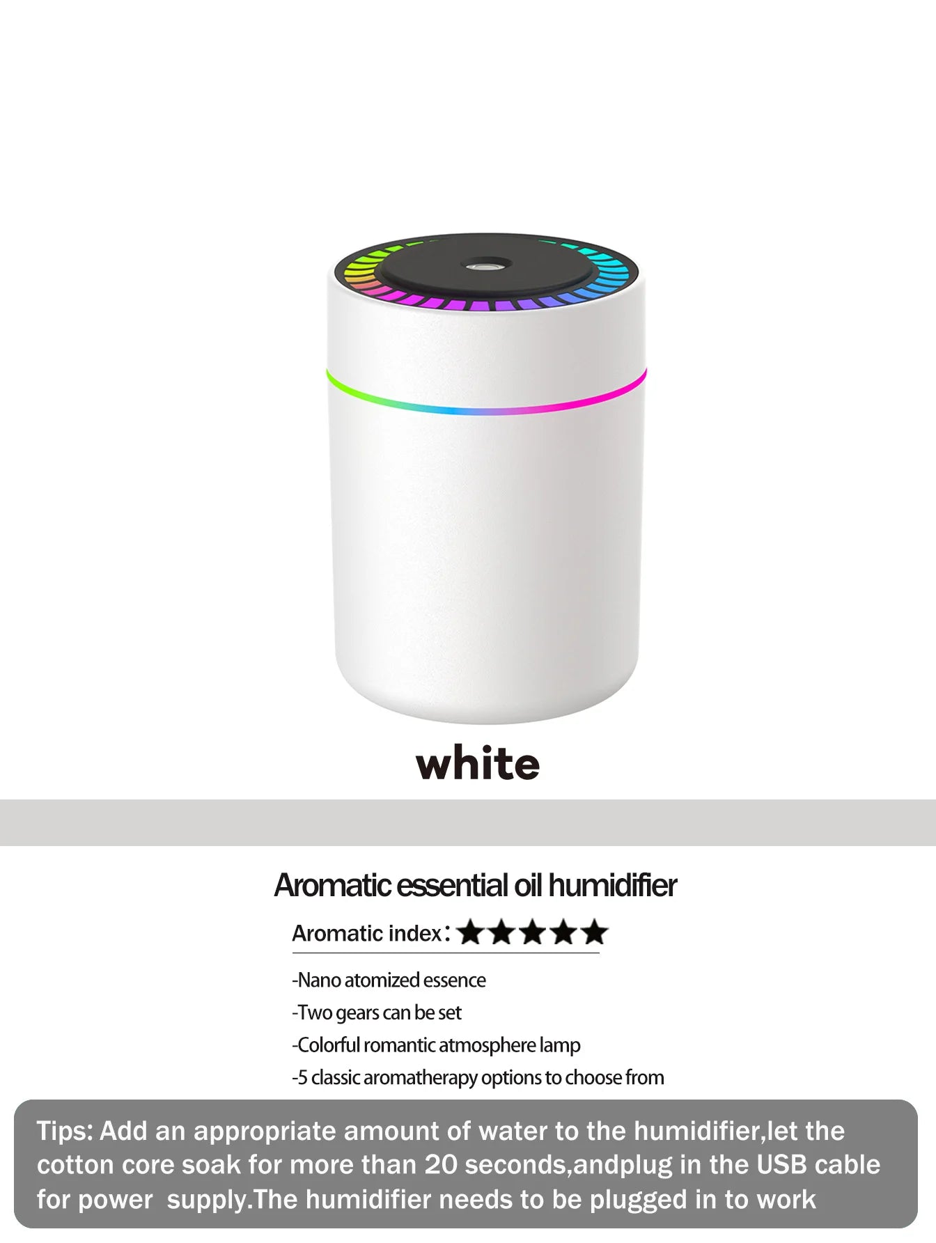 Difusor Aromaterapia 180ml | Humidificador LED 7 Colores | Auto y Hogar 🌿