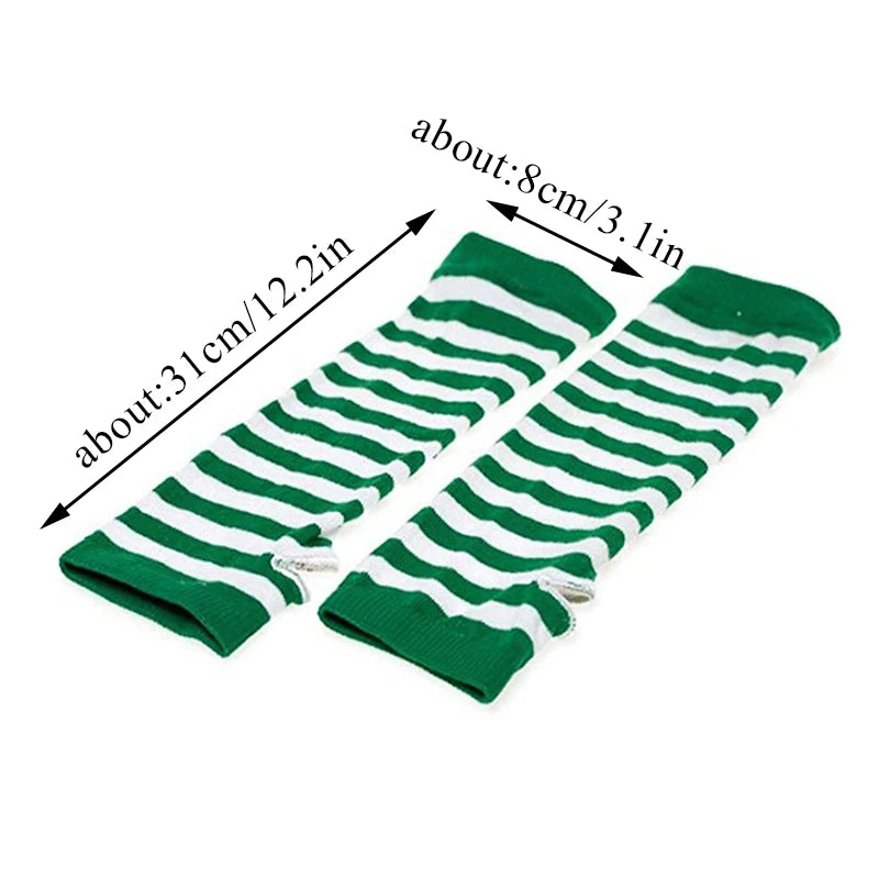 Women's Knitted Fingerless Arm Sleeves Gothic Style Striped Winter Long Arm Warmers Girls Harajuku Y2K Fashion Wrist Gloves