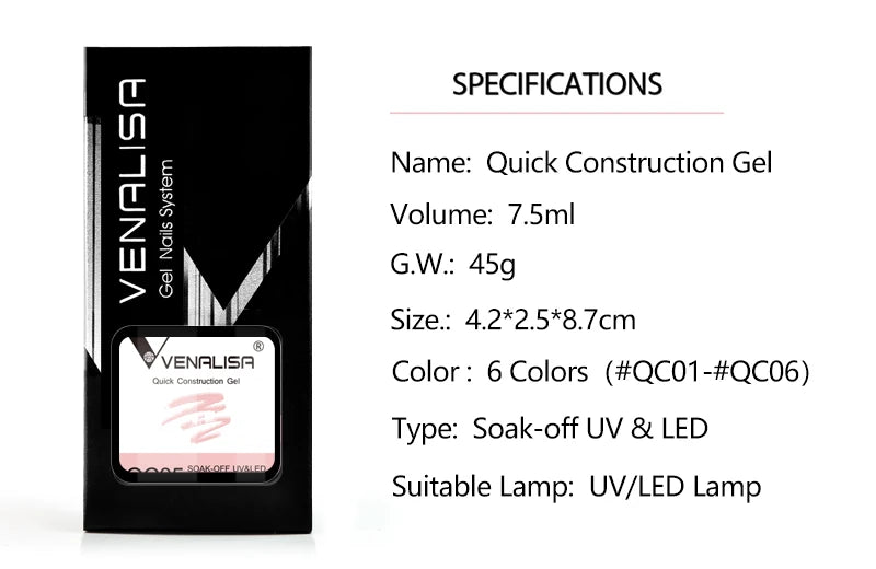 Gel de Construcción Rápida VENALISA 7.5ml | Semitransparente Jelly | Nude Rosa UV/LED 💅 - Firu Total Sales
