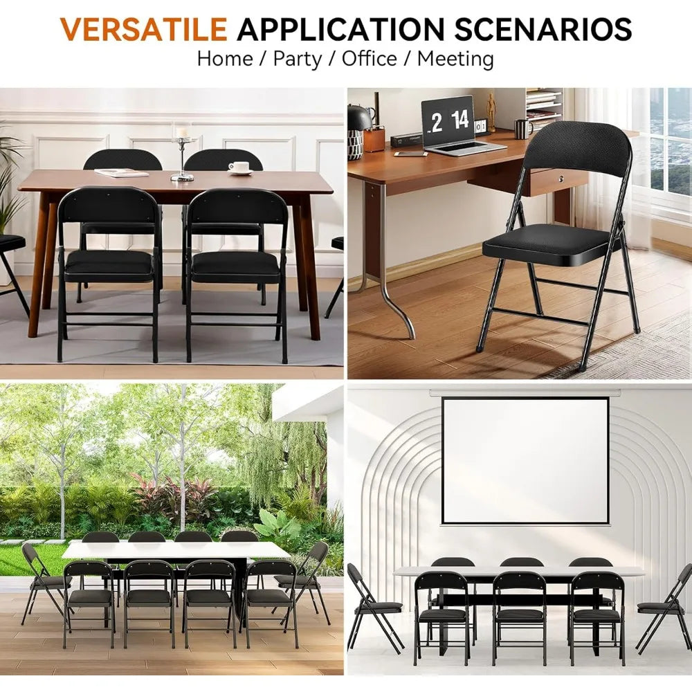Folding Chairs with Cushion - Foldable Chairs 10 Pack Heavy Duty Steel Frame, 450lb Capacity Padded Seats for Indoor/Outdoor Par