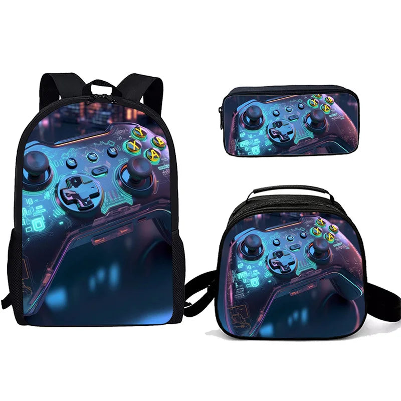 Cartoon Popular games console pad 3D Print 3pcs/Set Student School Bags Laptop Daypack Backpack Crossbody Lunch bag Pencil Case