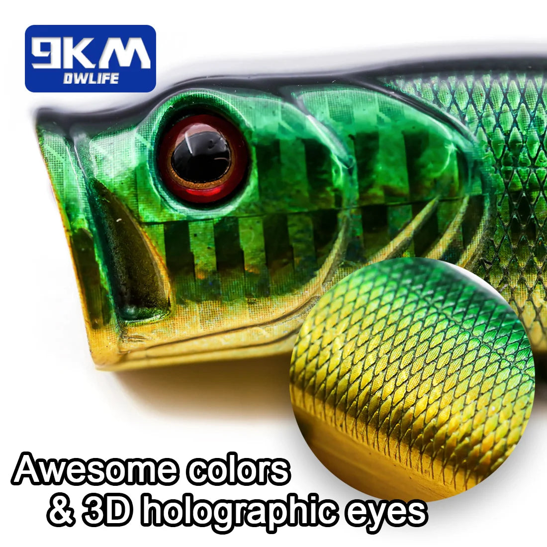 Popper Topwater 9KM DWLIFE | 7-9cm | Agua Salada | Bass, Lucio y Salmón | Anzuelos Triples | Ojos 3D - Firu Total Sales