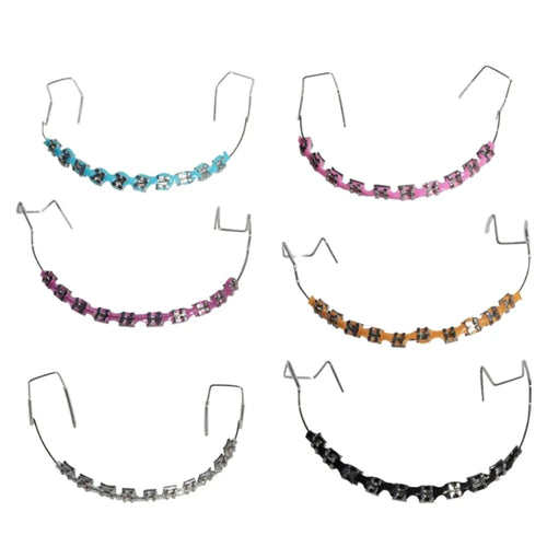 1 Pair Colorful Temporary Tooth Decoration with Metal Wires Dental Decorations Orthodontic Ligature Ties Braces Fake Brackets