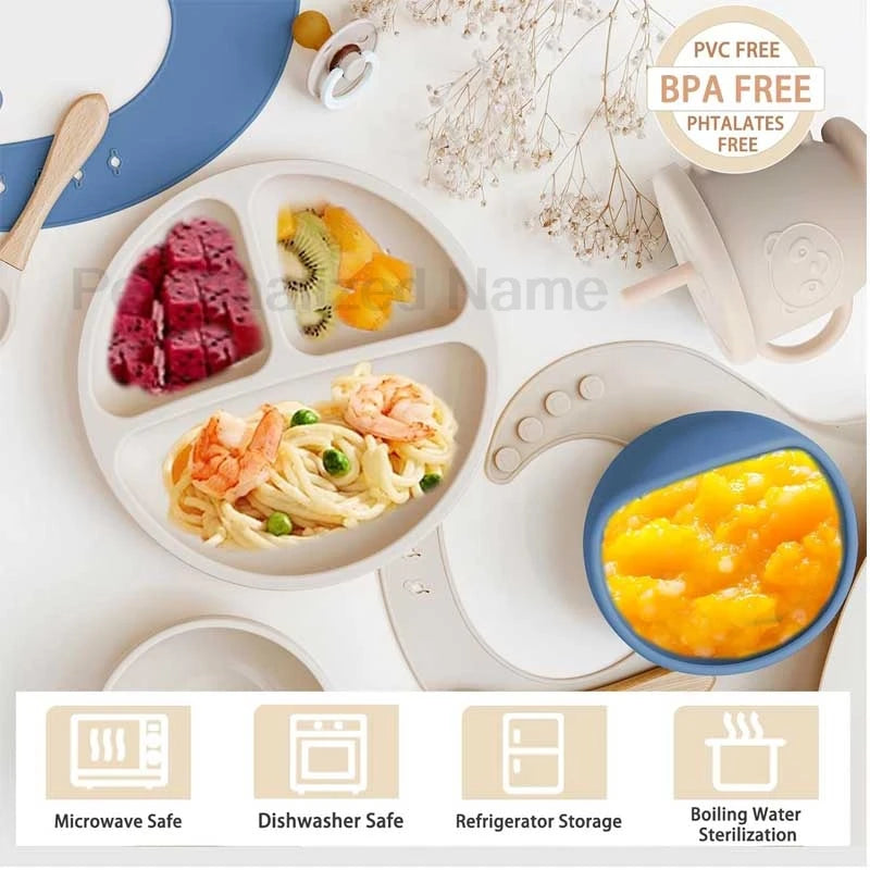 Set de Alimentación Personalizado para Bebé | Silicona | Plato, Bol y Vaso | Regalo 🍼