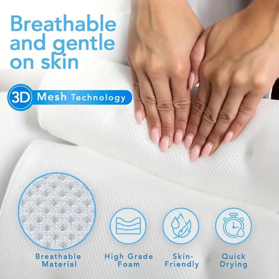 1 spa bathtub pillow with anti-slip suction cups for neck and back support, bathtub/bathroom accessory