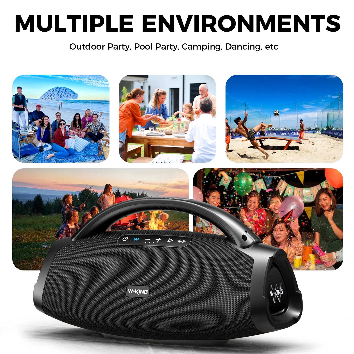 W-KING D20 Portable Bluetooth Speakers,200W RMS Massive Bass Party Boombox IPX7 Waterproof Speaker Large, Loud Outdoor Speaker