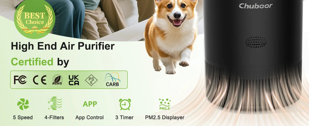 Purificador de Aire Inteligente Chuboor | App/Alexa | Monitor PM2.5 | Mascotas 🌬️