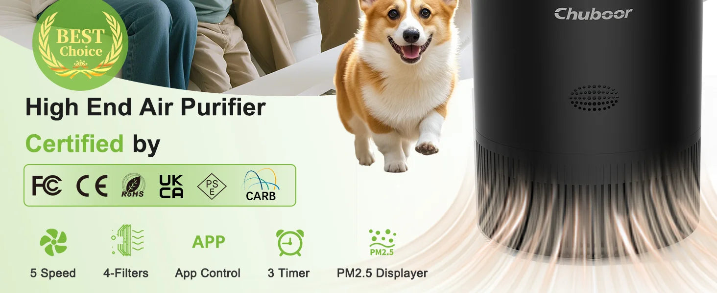 Purificador de Aire Inteligente Chuboor | App/Alexa | Monitor PM2.5 | Mascotas 🌬️