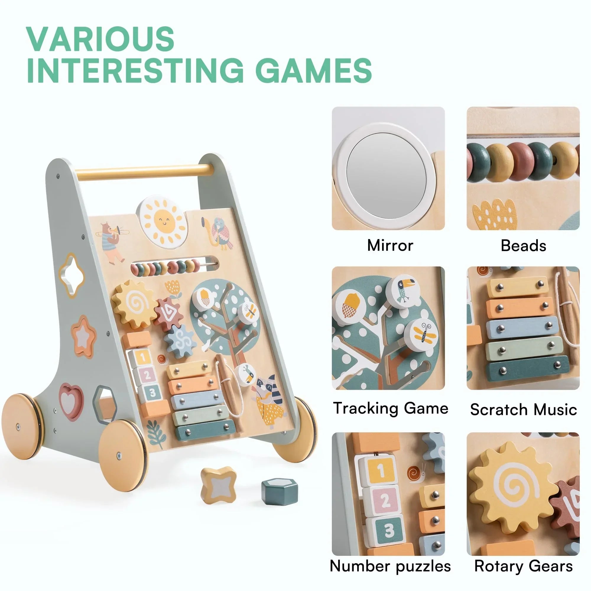 Andador de Madera Montessori para Bebés | Juguete de Empuje