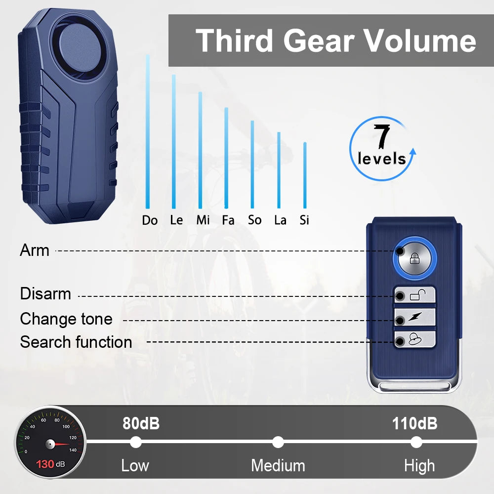 113dB Bike Anti-Theft Alarm with Remote Wireless Anti-Theft Motorcycle Alarm Triggered Vibration Sensor for Electric Scooter