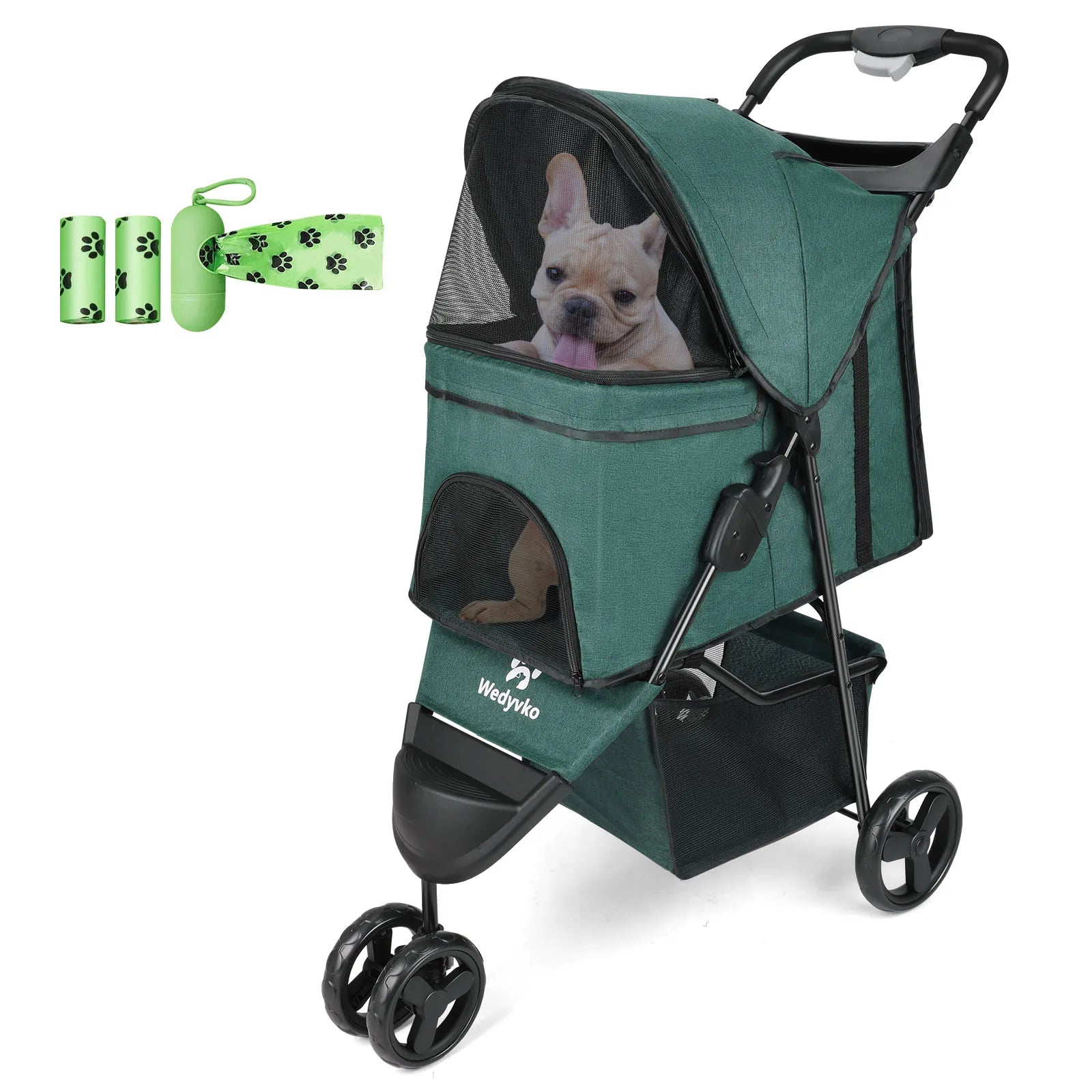 carreola para mascotas perro 3 Wheel Foldable Cat Dog Stroller with Storage Basket, Handle 360° Pet Dog Stroller - Firu Total Sales