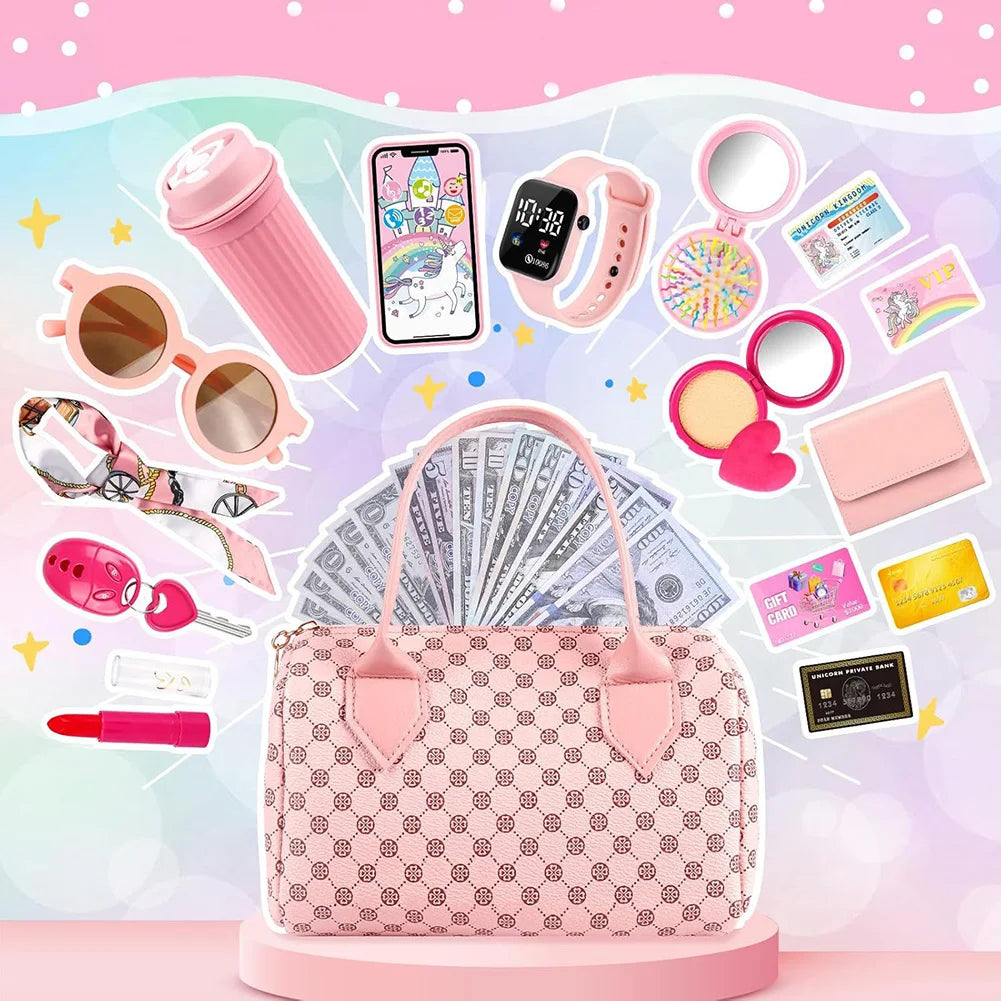 32pcs/set Girls Play Purse Toy Set Fun Children Makeup Kit Pretend Play Purse with Accessories Stylish Princess Gifts for Girls