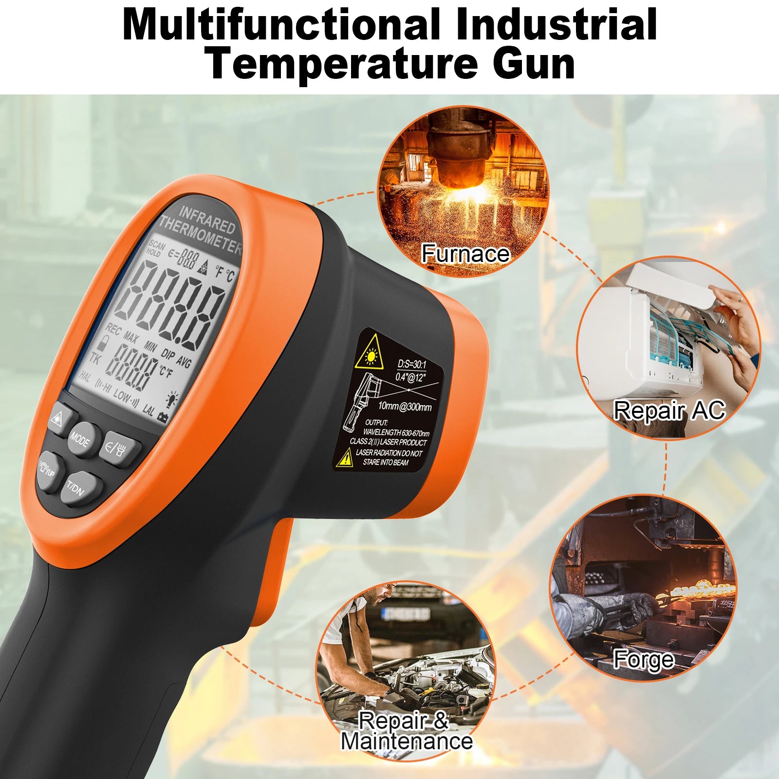 KE-1500 Digital Infrared Thermometer Gun — -50° to 1500°C | 30:1 D:S Ratio