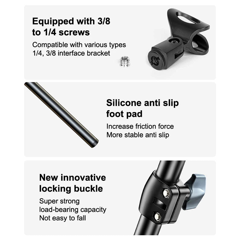 NEW! Microphone Boom Tripod Stand 1.7 2.1M Mic Tripod Bracket 66CM Crossbar Arms With Clip And Phone Holder