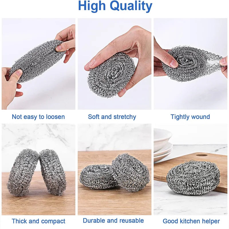 20 Pack Steel Wool Scrubbers for Holiday Deep Cleaning - Grade 410 Stainless Steel, Won't Scratch Skin, for Grill & Oven