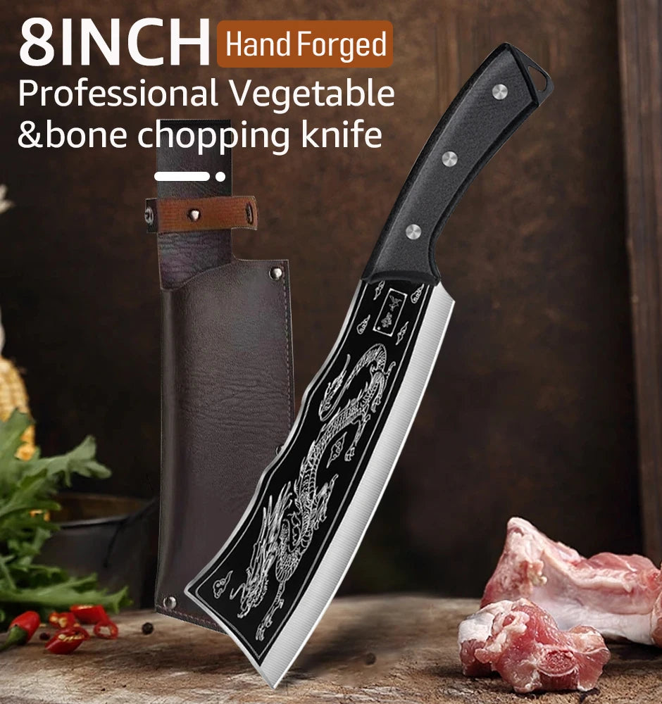 Handmade Meat Cleaver Heavy Duty Kitchen Knife Stainless Steel Butcher Slicing Boning Knife Forged Chopping Knife for Meat Fish