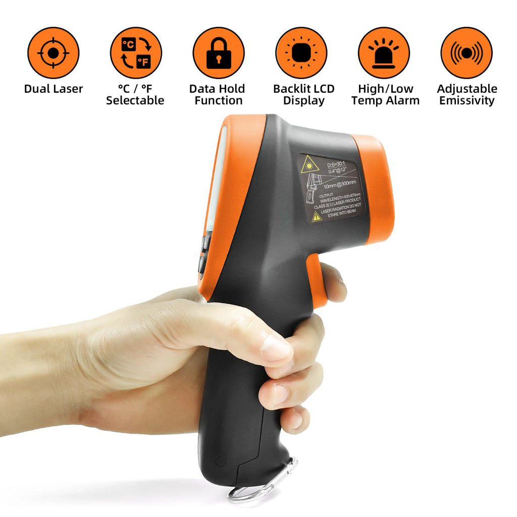 KE-1500 Digital Infrared Thermometer Gun — -50° to 1500°C | 30:1 D:S Ratio