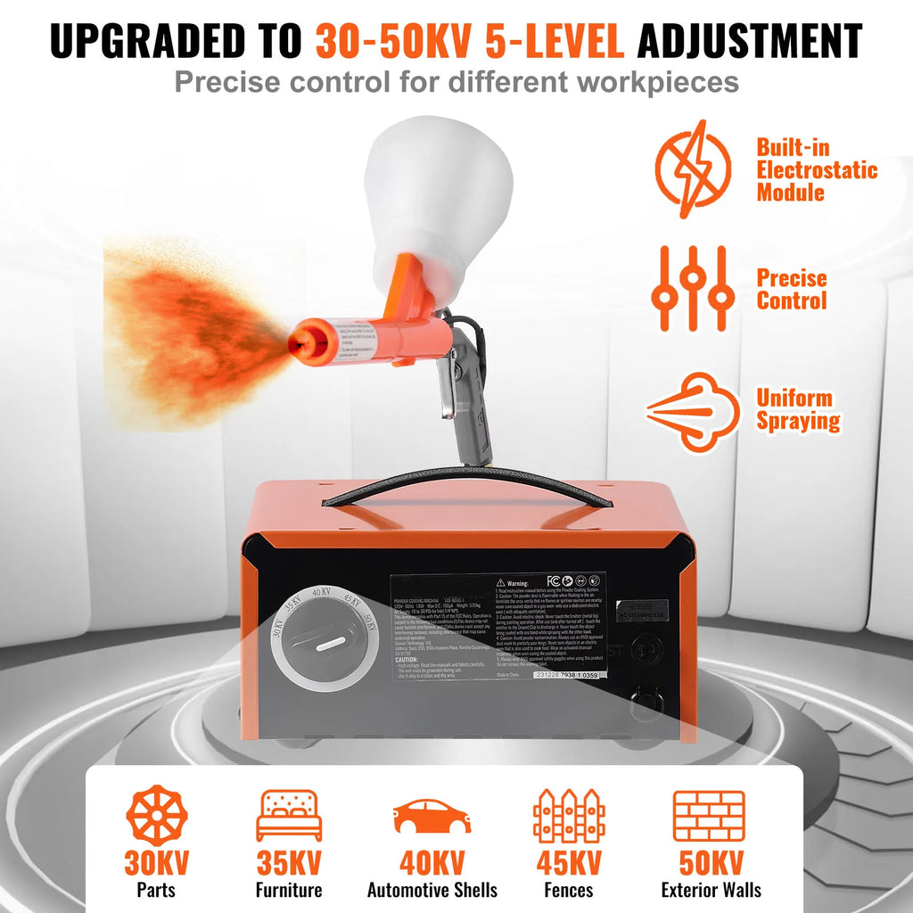 SucceBuy Powder Coating System 50KV Electrostatic Output Powder Coating Kit with Foot Switch Spray Gun Nozzles and Powder Cups