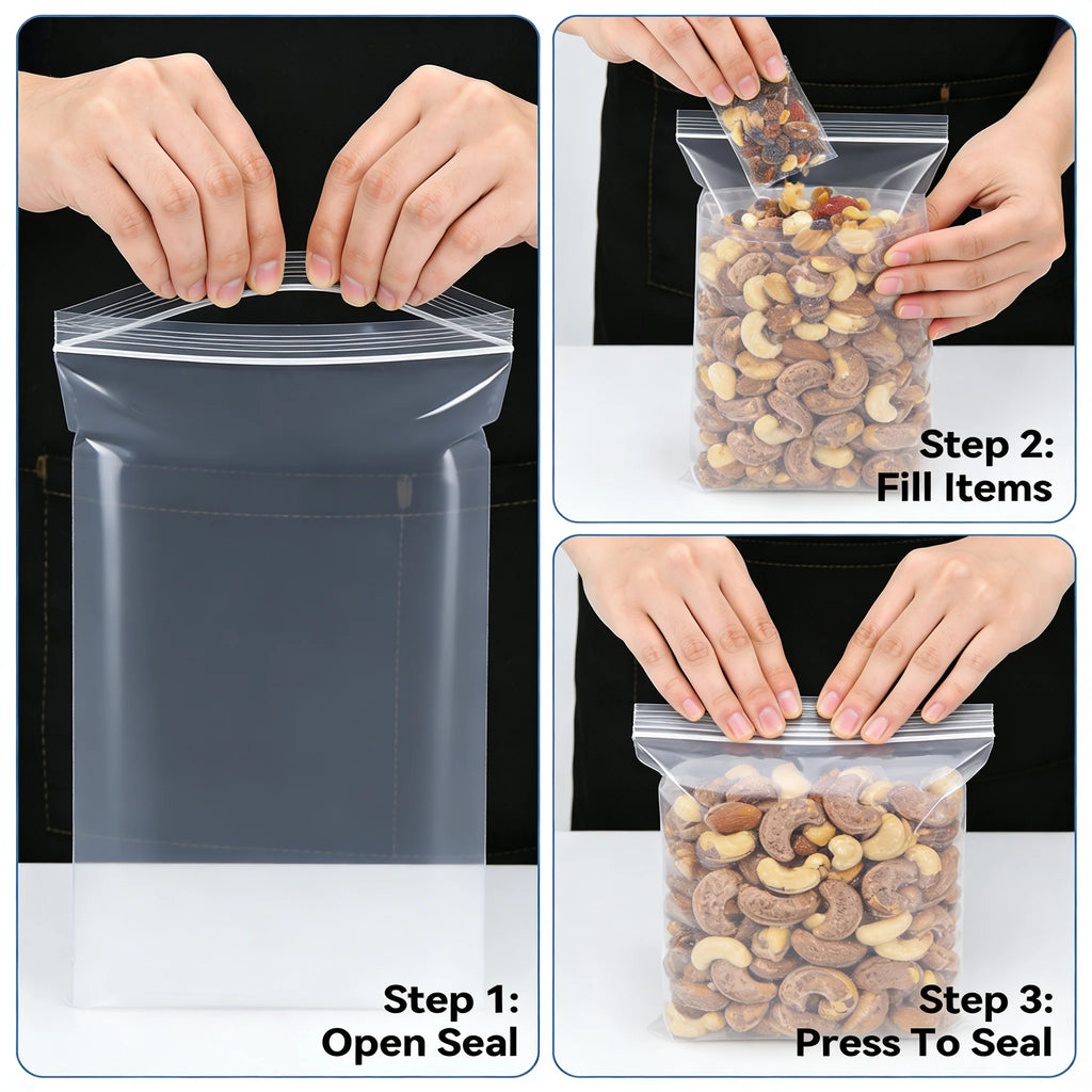 3 Size Reusable Storage Bags Transparent Leak Proof Freezer Bags Airtight Seal for Food Fruit Veggie Storage