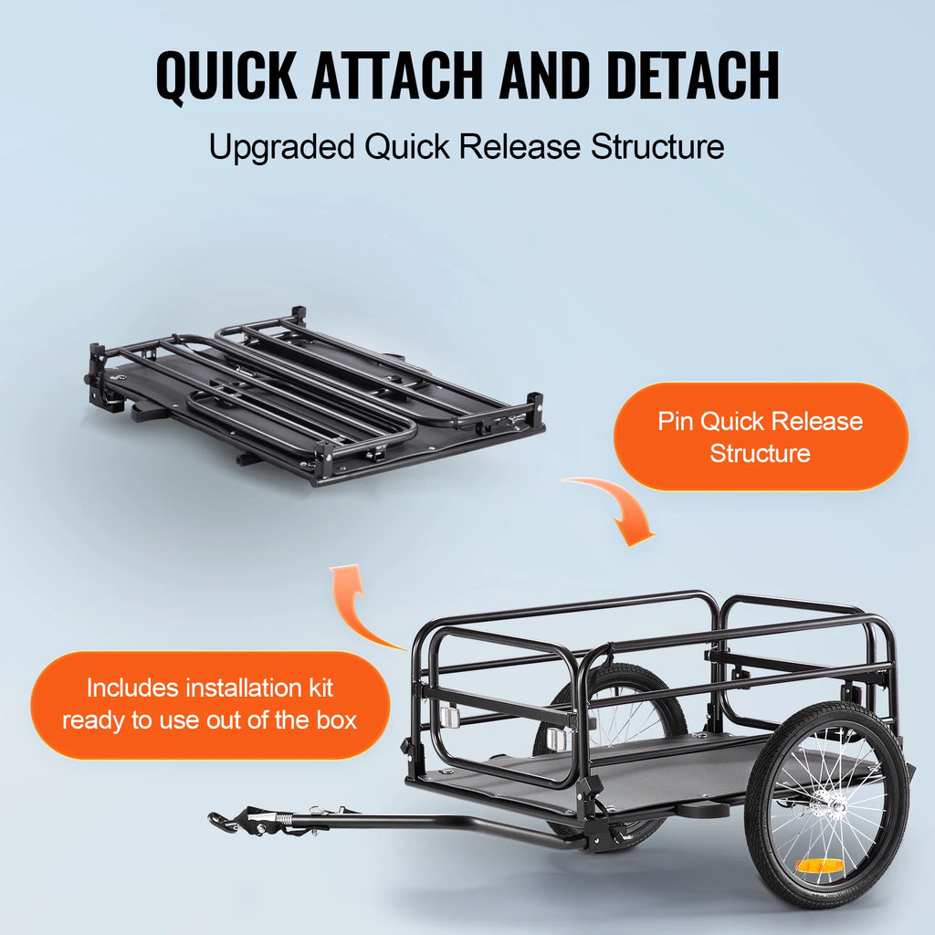 SucceBuy 160 lbs Bike Cargo Trailer Foldable Storage Bicycle Wagon Cart with 16" Wheels Safe Reflectors Fits 22"-28" Bike Wheels