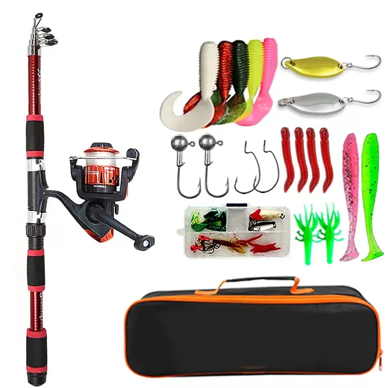 Complete Fishing Starter Kit | Telescopic Rod + Spinning Reel + Lures + Hooks | Ready to Fish