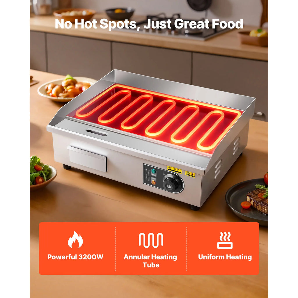SucceBuy Commercial Electric Griddle 50-300°C Adjustable Temp Control, Stainless Steel Countertop Flat Top Grill for Steak, Panc