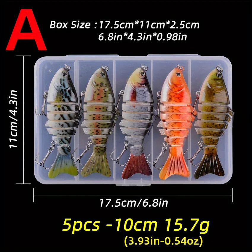 5 Packaged in Multiple Sections Swim bait Fishing Lure Set Realistic Fish Design Treble Hook Sinking