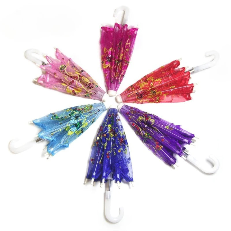 3 Pieces  Mini Lace Umbrella for Decor  Handmade Designer Embroidery Parasols Multicolored Vintage Boho Shining Umbrellas