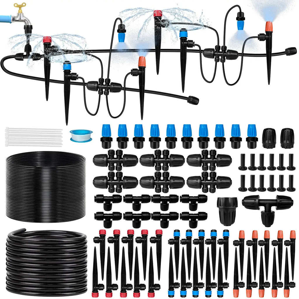 230FT Drip Irrigation System with 40 Nozzles, Adjustable Sprinklers for Garden, Greenhouse & Lawn