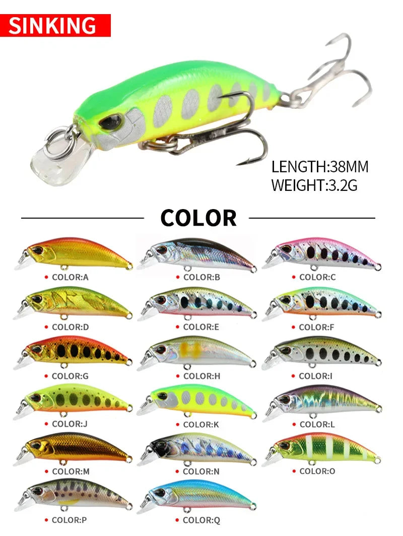 Mini Minnow Hundimiento DQ0009 | 38mm 3.2g | Jerkbait Wobbler | Trucha, Bass y Carpa | Lago y Río - Firu Total Sales