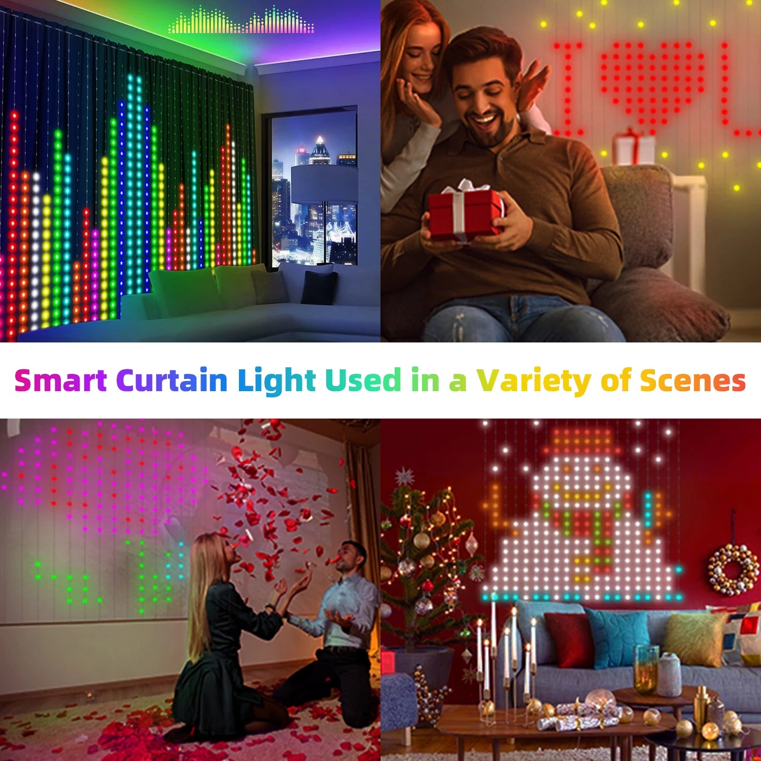 Luces Cortina LED 400 RGB GCTECHING | App Control | Sincronización Musical | Navidad y Exterior - Firu Total Sales