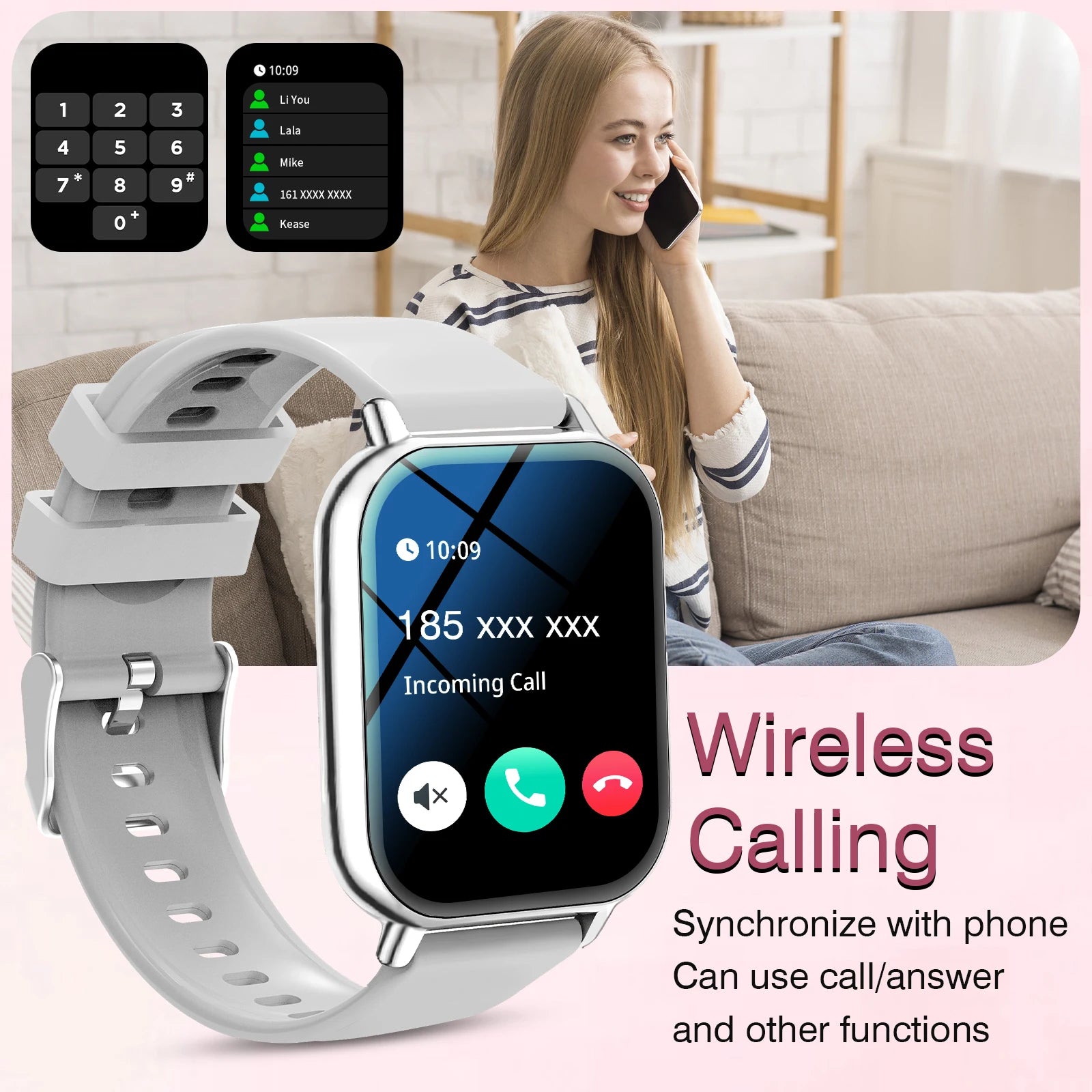 Smart watch, for men and women, wireless calling, fitness tracker, 2.01 inch screen, sports smart watch