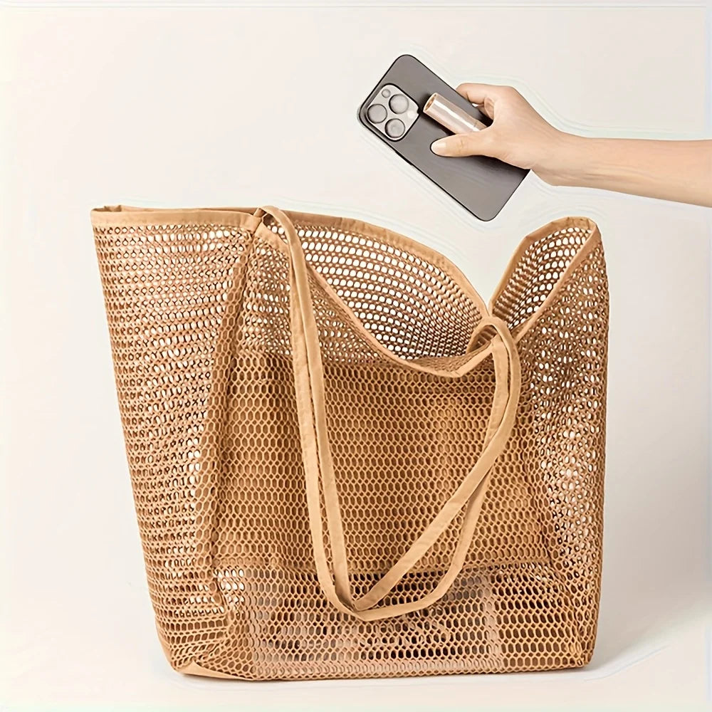 Bolsa Tote de Playa para Mujer Gran Capacidad - Bolso de Hombro Tejido Poliéster