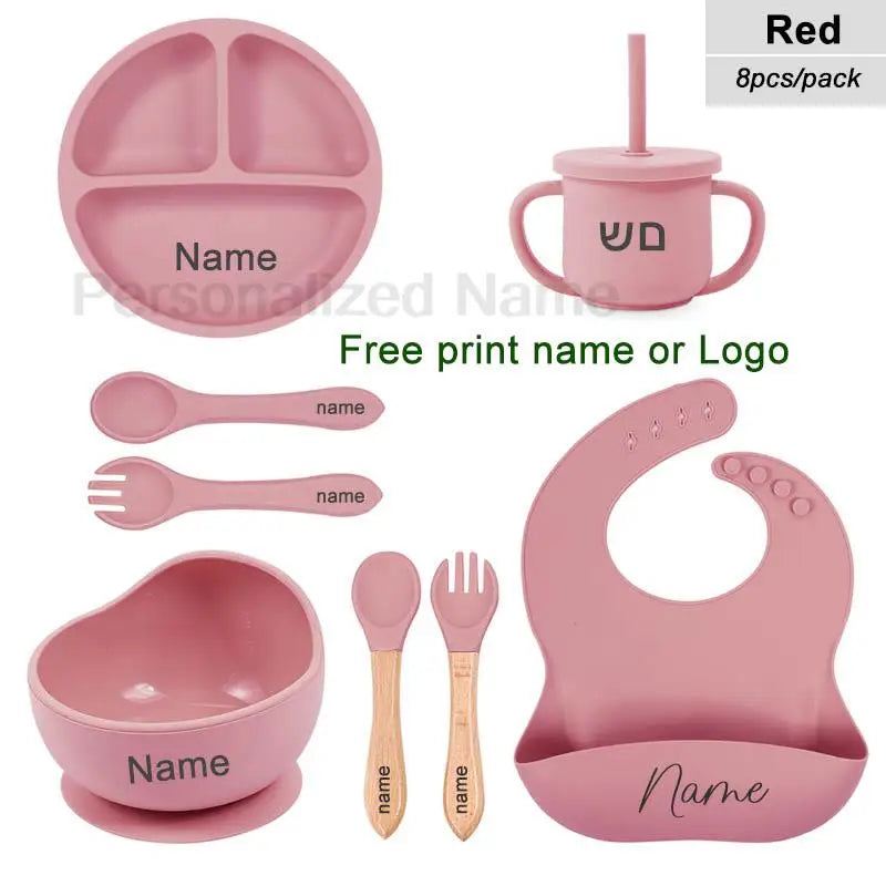 Set 6pcs Vajilla de Silicona para Bebé | Bol, Plato, Cuchara, Tenedor, Babero y Vaso 🍼