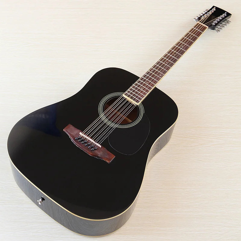 Guitarra Acústica de 12 Cuerdas 41" | Madera Spruce | Diseño Folk | Negro y Natural 🎸