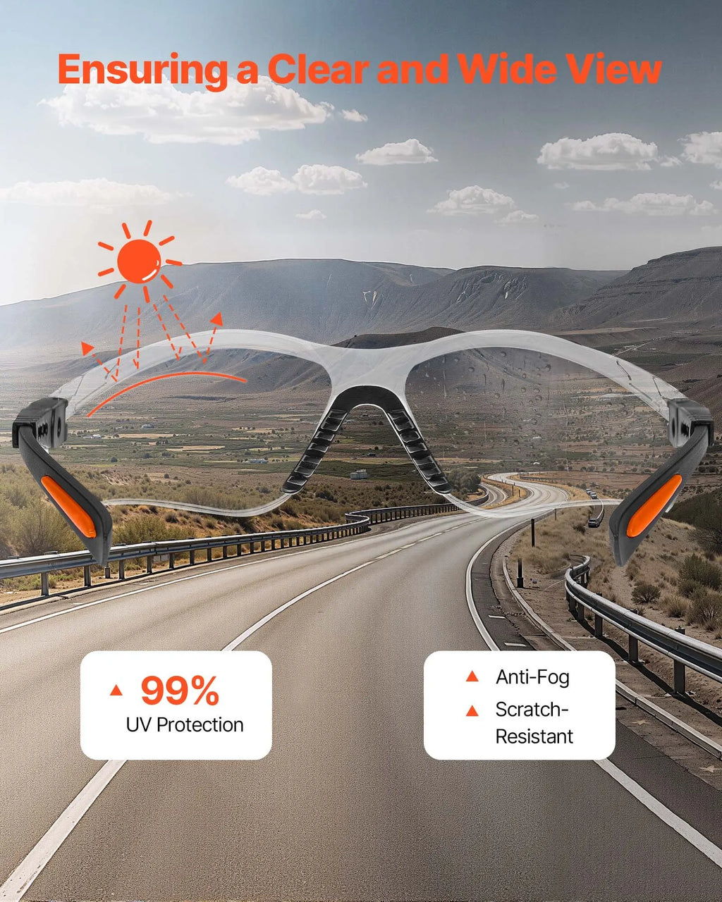 Safety Glasses, Anti-Fog And Scratch-Resistant Clear Lens, Safety Goggles With Adjustable Length And Angle, ANSI Z87.1+
