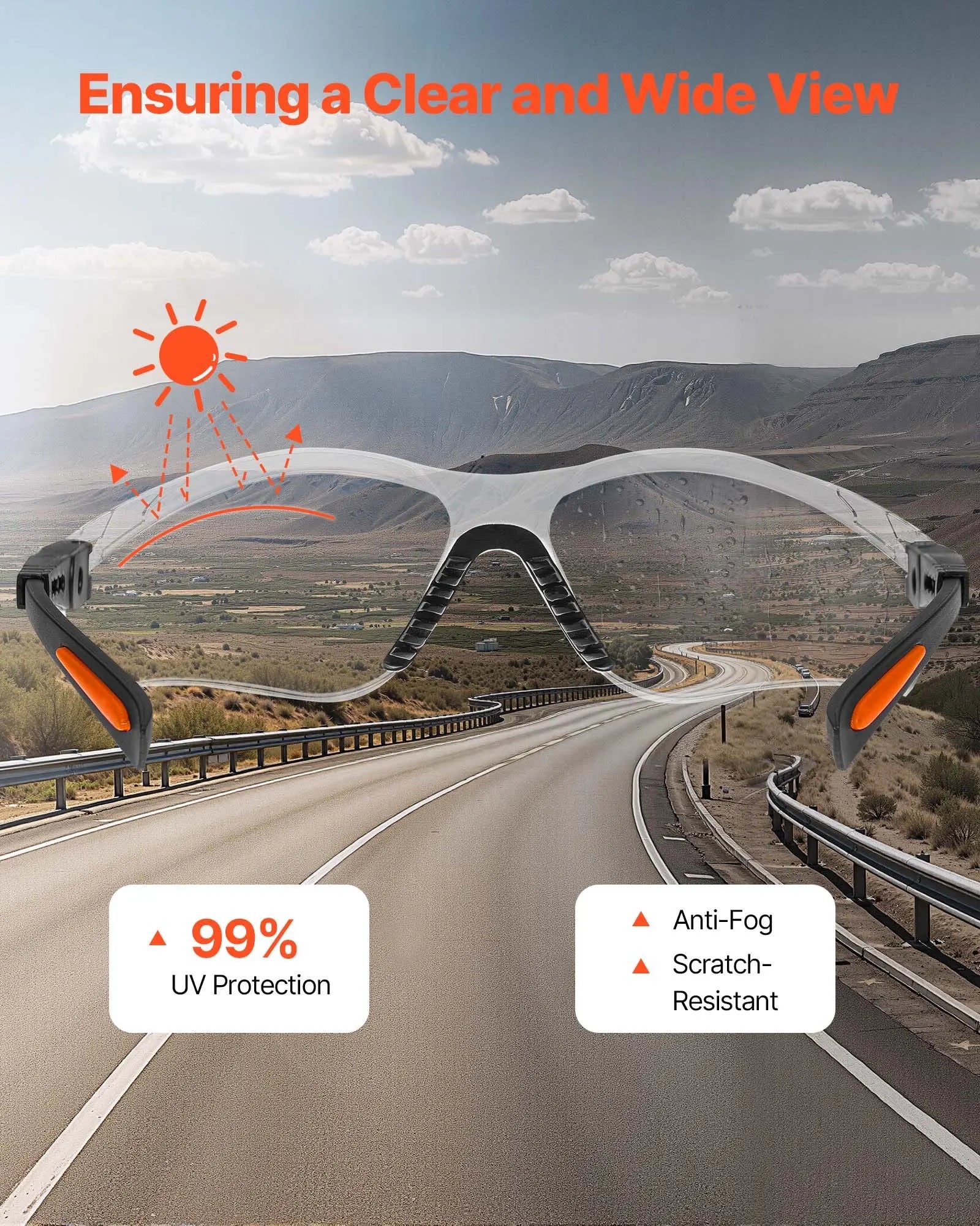 Safety Glasses, Anti-Fog And Scratch-Resistant Clear Lens, Safety Goggles With Adjustable Length And Angle, ANSI Z87.1+