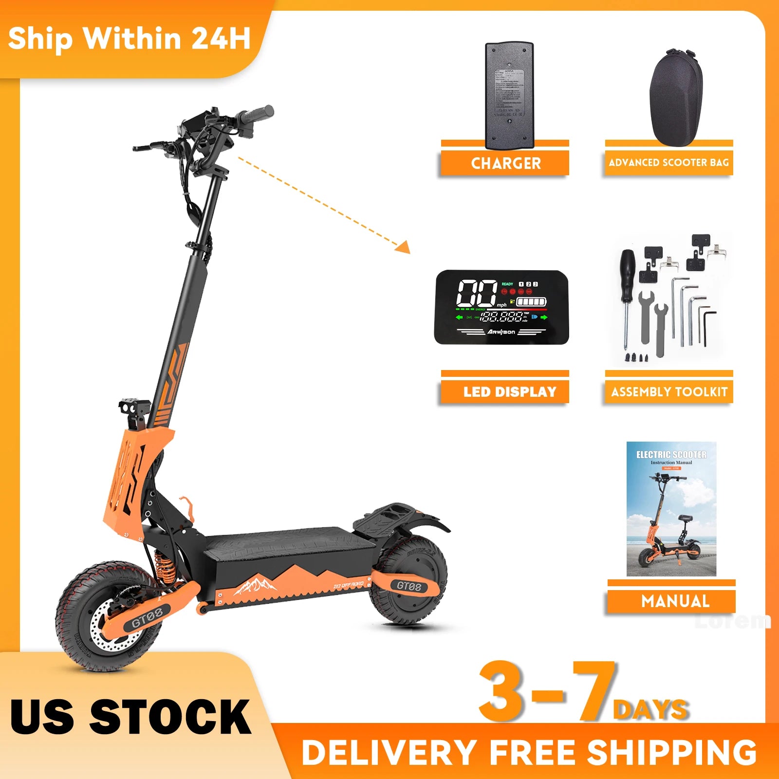 Scooter Eléctrico Arwibon 5600W Doble Motor | 46MPH | 60V 27AH | Off-Road 🛥️