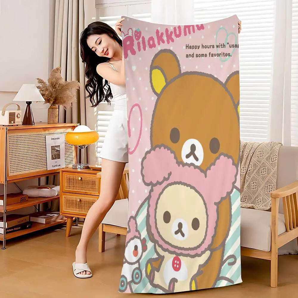 Japan Cute Cartoon R-ilakkuma Beach Towel Colorful Bath Towels For Girl Microfiber Quick Dry Custom Sand Free Beach Yoga Gym