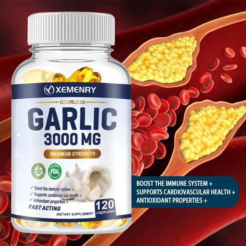 Garlic Capsules 3000mg - for Immune and Cardiovascular,  Antioxidant，Cholesterol Health - 120 Capsules