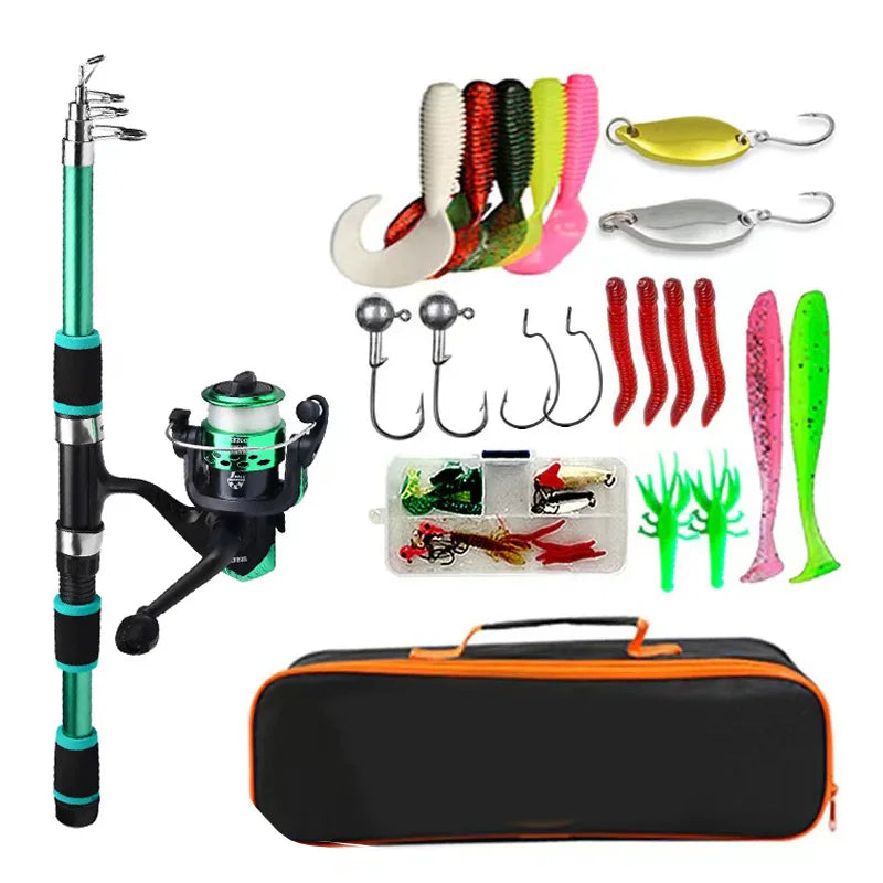 BRAVMACK Kit Pesca Completo | Caña Telescópica 1.8m | Carrete Spinning | Señuelos y Anzuelos | Ideal para Viaje - Firu Total Sales