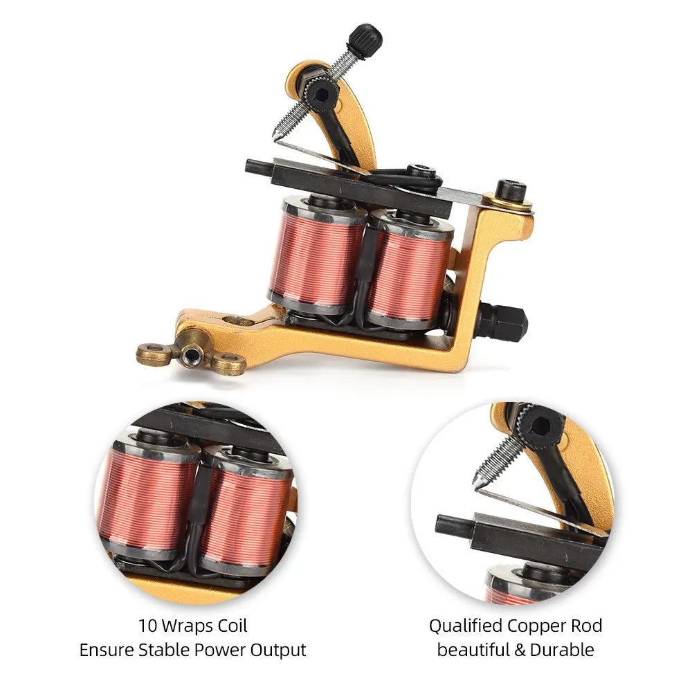 Professional Coil Tattoo Machine Gun 10 Wraps Cast Iron Tattoo Coil Machine for Tattoo Liner and Shader Traditional Tattoo Gun