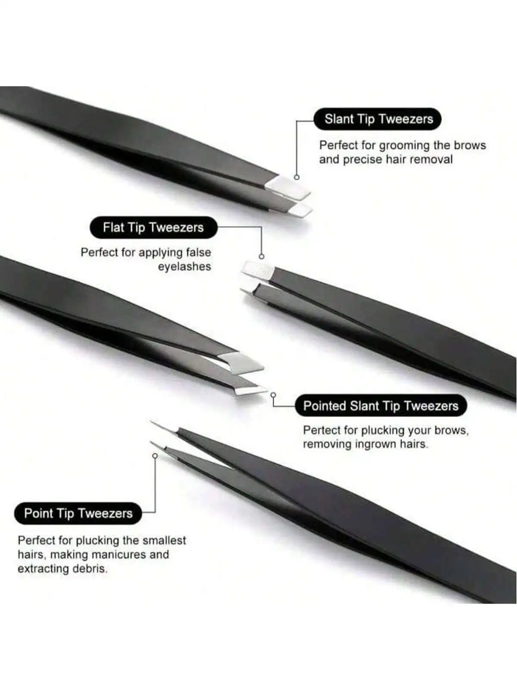 4-Pack Multi-purpose Stainless Steel Tweezers, Eyebrow Tightening Facial Hair Trimmer, Eye Shaping Makeup Tool Set