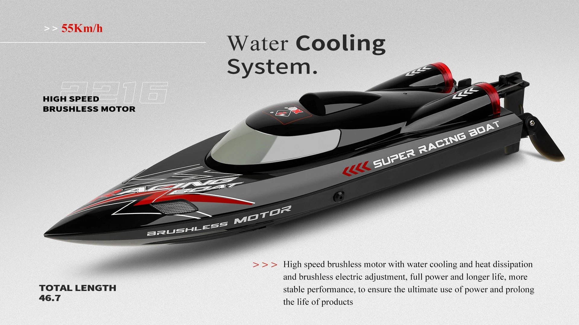 WLtoys WL916 RC Boat 2.4Ghz 55KM/H Brushless High Speed Racing Ship Remote Control Speedboat Toys For Adults with 2 Batteries - Firu Total Sales