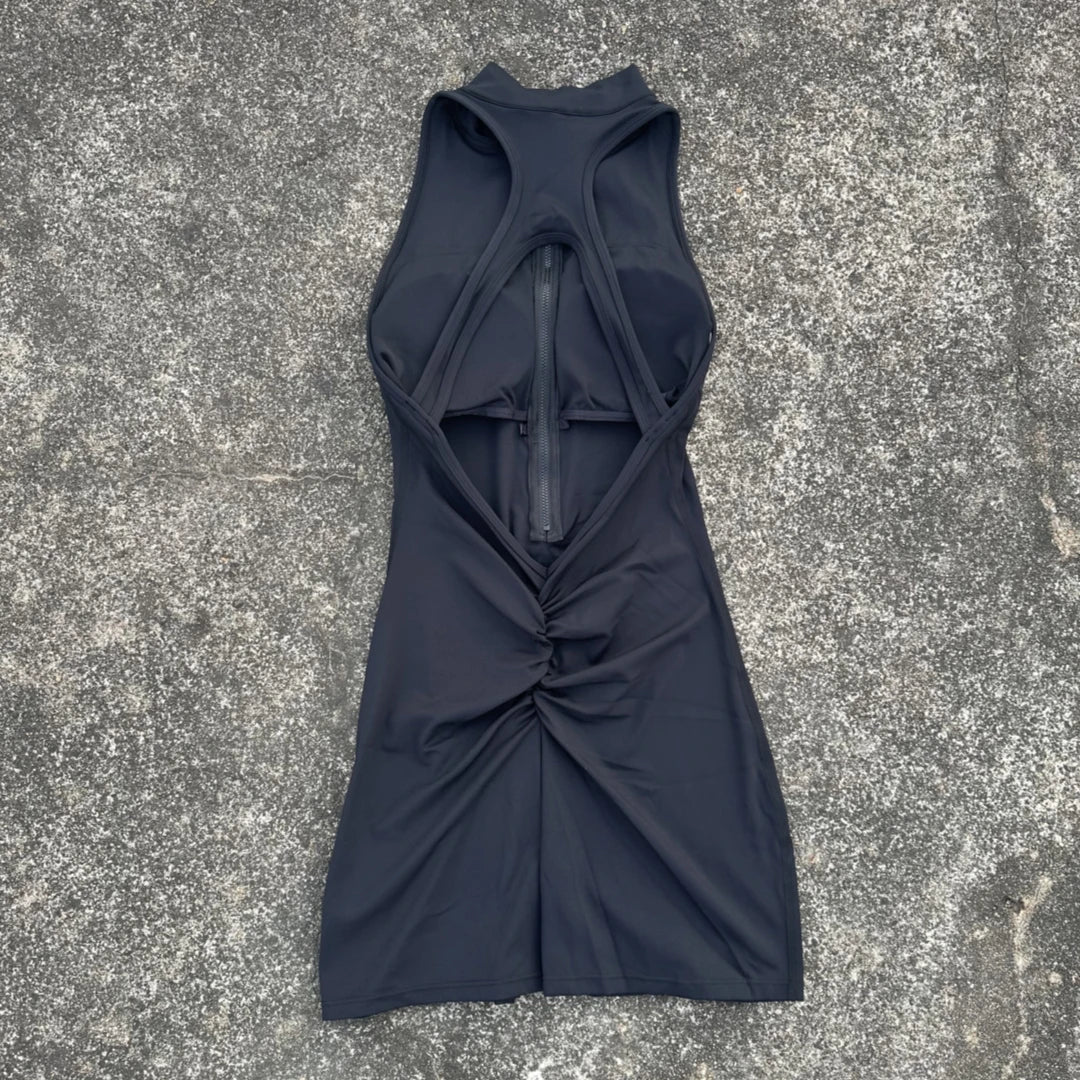 Solid Color Scrunch Back Waist Tight Yoga Jumpsuit Shorts Set for Women, Zipper Gym Sportswear Fitness One-Piece Sports Suit